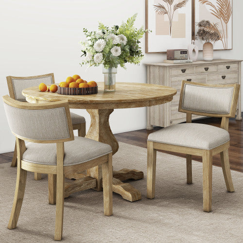 Fabric Upholstered Farmhouse Dining Side Chairs Set of 2, Rubberwood Frame