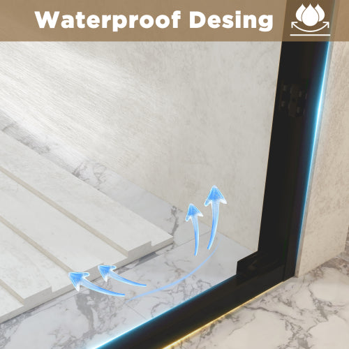 44-48" W × 72" H Tempered Glass with Explosion Proof Film, Aluminum Frame Double Sliding Shower Door, "1/4 (6 mm), Stainless Steel handle, Matte Black