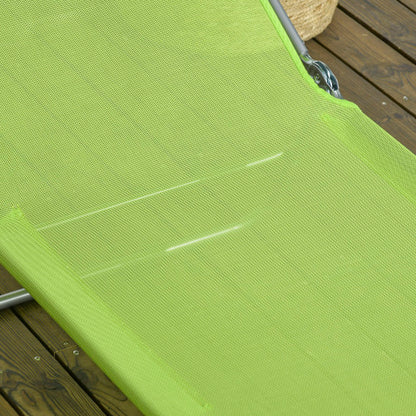 Outsunny 2 Piece Folding Chaise Lounge Chairs, Pool Sun Tanning Chairs, Outdoor Lounge Chairs with 6-Position Reclining Back, Breathable Mesh Seat, Headrest for Beach, Yard, Patio, Green