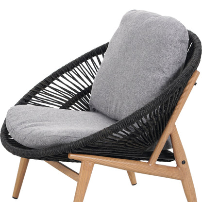 Cyril Outdoor Wicker Papasan Style Lounge Chair, Dark Grey Wicker with Grey Cushion