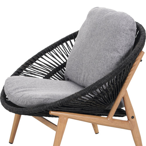 Cyril Outdoor Wicker Papasan Style Lounge Chair, Dark Grey Wicker with Grey Cushion, Set of 2