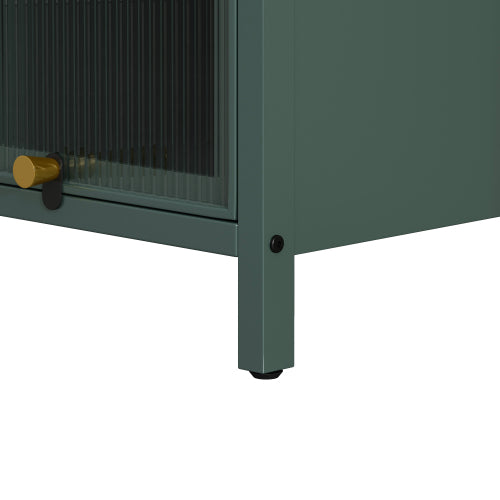 Dark Green Modern 5-Tier Storage Cabinet Iron Frame Fluted Glass Door Sideboard For Entryway Bathroom