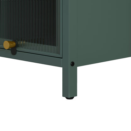 Dark Green Modern 5-Tier Storage Cabinet Iron Frame Fluted Glass Door Sideboard For Entryway Bathroom