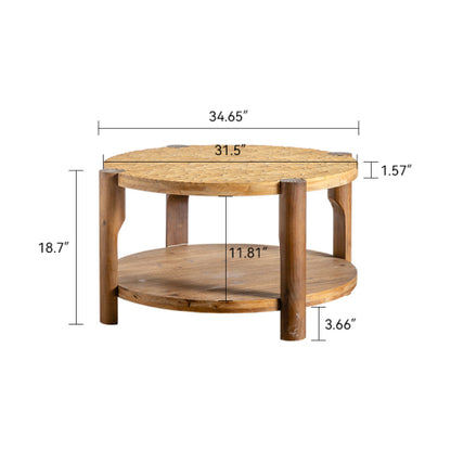 Round 2-Tier Coffee Table Solid Wood Legs Storage Shelf Mid Century Style