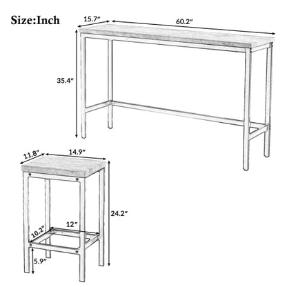 4-Piece Gray Counter Height Set, 60.2inch  Table & 3 Stools