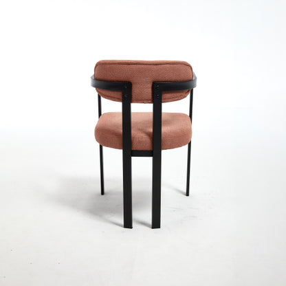 Set of 2 Mid-Century Boucle Tufted Dining Chairs, Matte Black Metal Leg Kitchen Accent Chairs