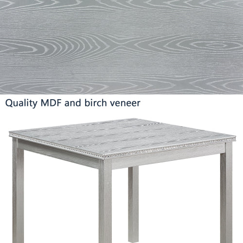 Modern Square Dining Table with Crystal Edge Detail and Solid Wood Frame