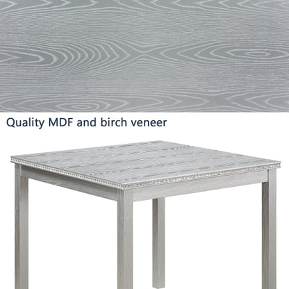 Modern Square Dining Table with Crystal Edge Detail and Solid Wood Frame
