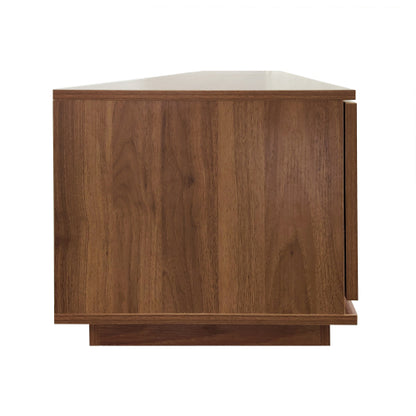 78.74 inch Walnut 4 Door PE Rattan Legless TV Stand Large Hidden Storage Media Console For 85 inch TV