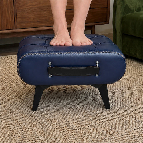 Rectangular Tufted Faux Leather Storage Ottoman with Handle & Metal Legs, Multiuse Footrest for Living Room Entryway