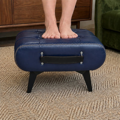 Rectangular Tufted Faux Leather Storage Ottoman with Handle & Metal Legs, Multiuse Footrest for Living Room Entryway