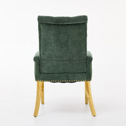 Tufted Chenille Dining Armchair with Nailhead Trim and Steel Legs, Olive Green