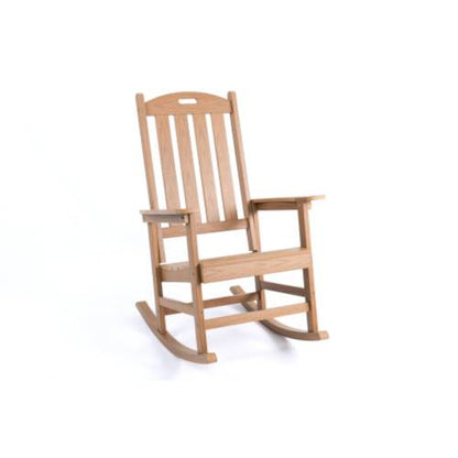 Rocking chair teak color, suitable for all seasons: Outdoor lounge chair, made of sturdy HIPS material, equipped with 304 stainless steel accessories.