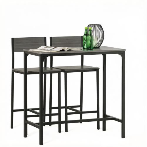 3-Piece Bar Table Set with 2 High Back Stools for Kitchen Dining Space