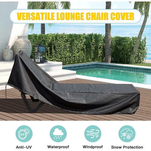 Waterproof Patio Lounge Chair Cover Heavy Duty Outdoor Chaise Lounge Covers,Wind-resistant Dust-Proof with Elastic Hem Cords (77"(L)x26"(W)x15.4"(H), Black