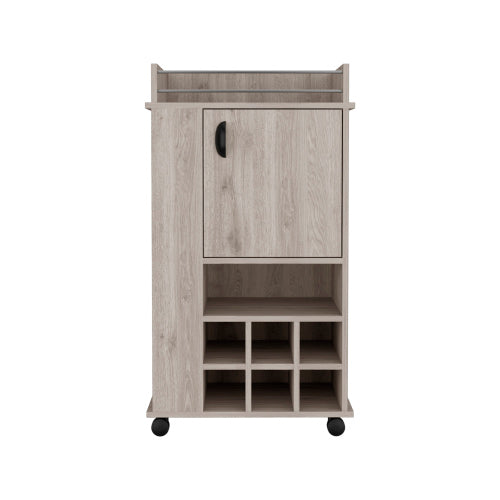 Bar Cart with Cabinet, 6 Built-in Wine Rack and Casters