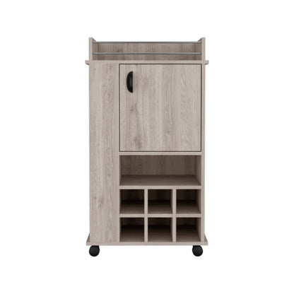 Bar Cart with Cabinet, 6 Built-in Wine Rack and Casters
