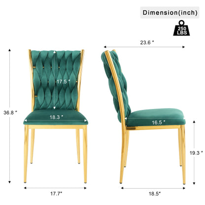 Velvet Upholstered Dining Chairs with Metal Legs, Set of 2, Green