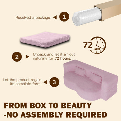 Pink Full-Size Sherpa Fleece Convertible Floor Sofa Bed, 2 Pillows, No Assembly