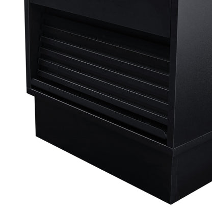 Mid Century Modern Nightstand with Charging Station and LED lights, Night Stand with 2 Drawers, Bedside Tables/End Table for Bedroom or Living Room, Black