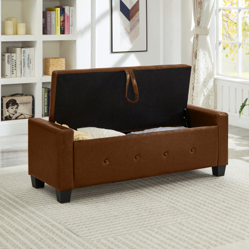 Brown Tufted PU Faux Leather 48 inch Storage Ottoman Bench, Entryway & Bedroom Shoe Bench