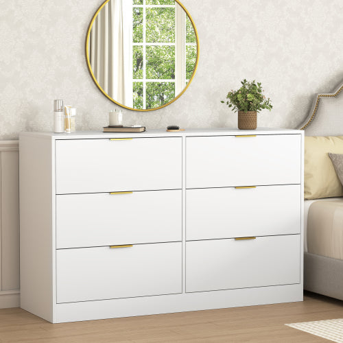 Modern 6-Drawer Dresser, Chest of Drawers for Bedroom, Living Room, Hallway, and Entryway - Large Storage Cabinet White