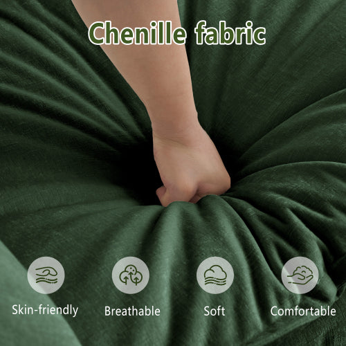 Green Chenille 2-Seat Deep-Seat Modular Sofa with Armrest & Toss Pillows for Living-Room Bedroom Club