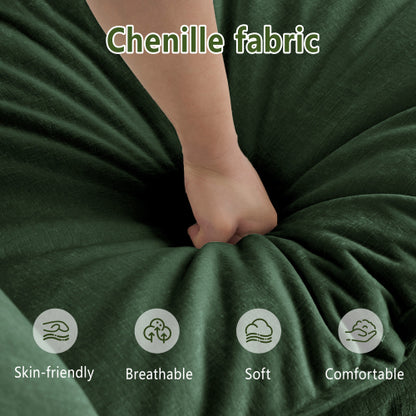 Green Chenille 2-Seat Deep-Seat Modular Sofa with Armrest & Toss Pillows for Living-Room Bedroom Club