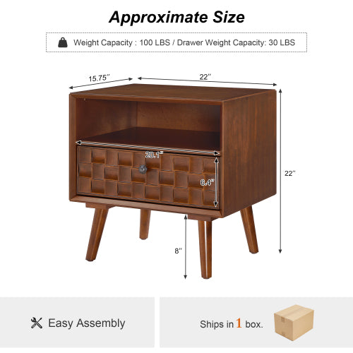 Mid-Century Modern Carved Wood Nightstand