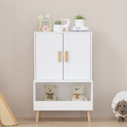 Kids Toy Storage Cabinet with Doors and Open Shelf White
