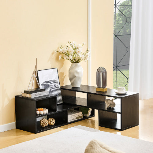 Adjustable Freestyle Modular Black TV Console Multi Compartment Open Storage Entertainment Center