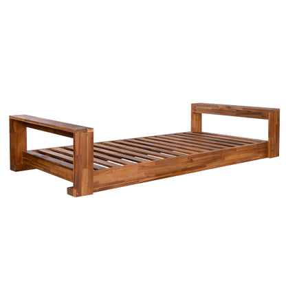 Twin Size Porch Swing Bed Seating Group, Patio Acacia Wood Swing Frame with Hemp Ropes for Garden, Backyard, Natural
