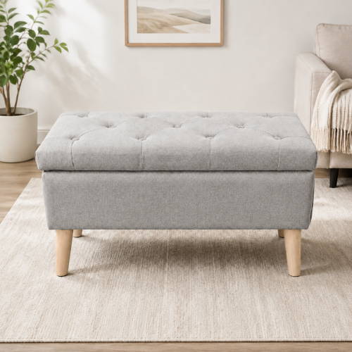 32 inch Upholstered Storage Ottoman Bench with Tray, Hidden Storage Footrest