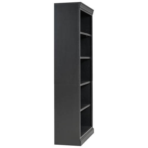 Black 5-Tier Tall Bookshelf With USB LED Light Strip Adjustable Home Display Rack