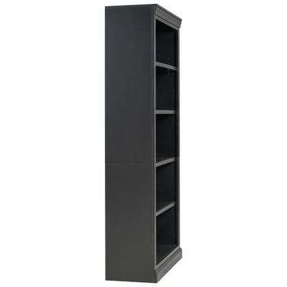 Black 5-Tier Tall Bookshelf With USB LED Light Strip Adjustable Home Display Rack
