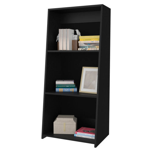 Black Three-Shelf Large Capacity Open Household Storage Bookcase