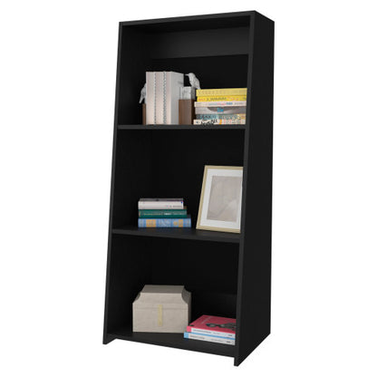 Black Three-Shelf Large Capacity Open Household Storage Bookcase