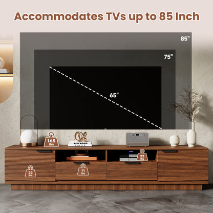 78.7 inch Walnut Wave Fluted TV Stand Legless Media Console Fits Up To 85 Inch TV