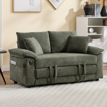 58-Inch Green 3-in-1 Convertible Futon Sofa-Bed, Side Pockets & USB Port