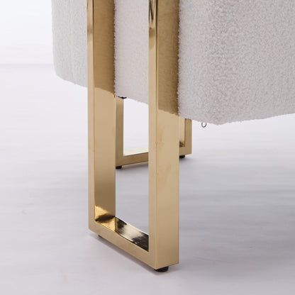 2-PCS White Teddy Fleece Accent Side Chair with Polished Gold Metal Square Legs