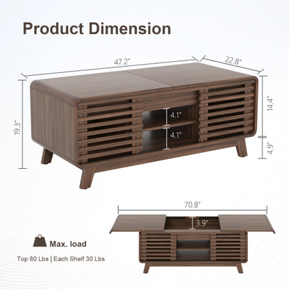 47 Inch Mid Century Coffee Table Sliding Top Storage Walnut Finish