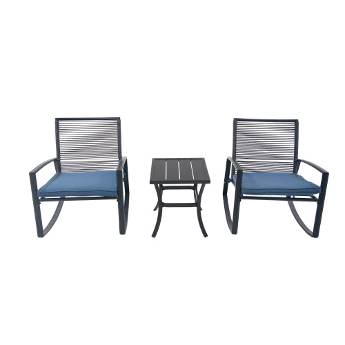2 Person Outdoor Patio Bistro Metal Rocking Conversation Set with Table Cushions