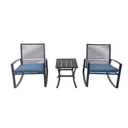 2 Person Outdoor Patio Bistro Metal Rocking Conversation Set with Table Cushions