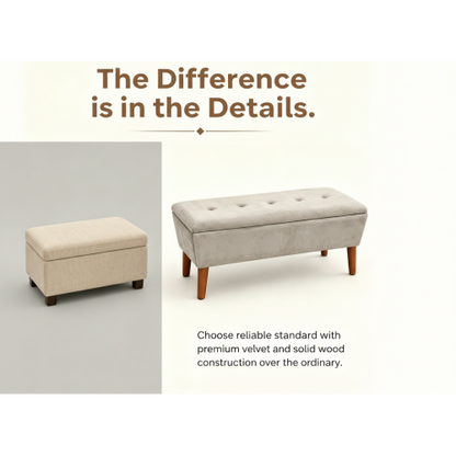 42 Inch Rectangular Linen Ottoman Bench, Solid Wood Tapered Legs, Multi-Use End of Bed & Entryway Shoe Ottoman