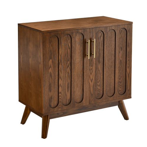 Fluted Sideboard Cabinet with Adjustable Shelves and Wood Legs Walnut Storage