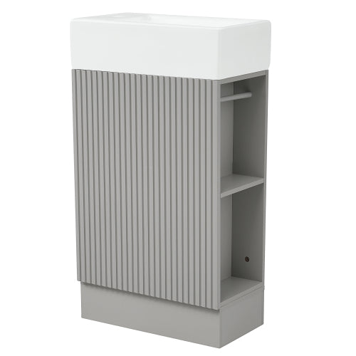 18.6" Bathroom Vanity with Sink, Bathroom Vanity Cabinet with Two-tier Shelf, Left or Right Orientation, Grey (Old Sku:WF308491AAE)