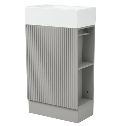 18.6" Bathroom Vanity with Sink, Bathroom Vanity Cabinet with Two-tier Shelf, Left or Right Orientation, Grey (Old Sku:WF308491AAE)