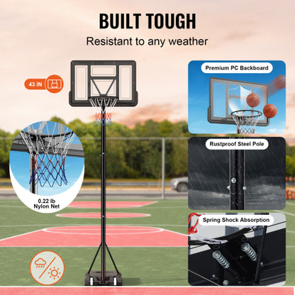 4 10ft Adjustable Height Basketball Hoop Portable Backboard System 44inch with Wheels and Fillable Base
