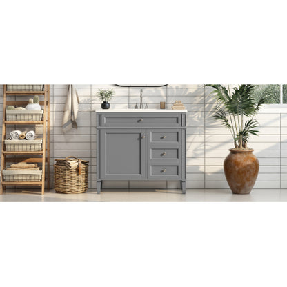 36'' Bathroom Vanity with Top Sink, Modern Bathroom Storage Cabinet with 2 Drawers and a Tip-out Drawer, Single Sink Bathroom Vanity