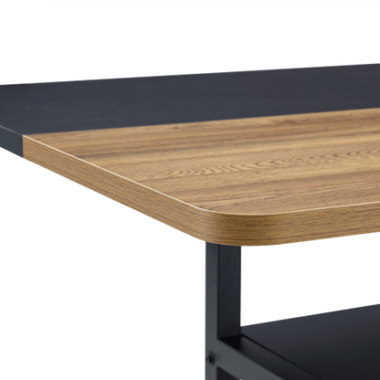 Two-Tone Spliced Dining Table with Storage Shelf